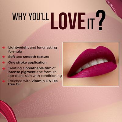 Colorbar Powerkiss Vegan Matte Lipcolor Transferproof Long-Lasting Hydrating Majestic-019 5ml - Liquid Lipsticks