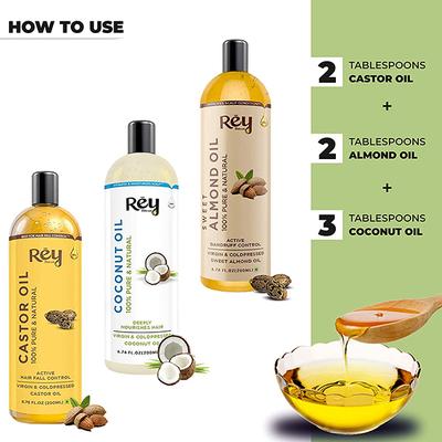 Rey Naturals Castor Oil With Coconut and Sweet Almond 200ml 3's - Essential Oils