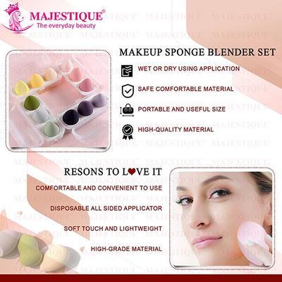 Majestique 3 Blender Box Blending Sponge Makeup Cosmetic Sponge For Dry and Wet Use 3's - Sponges & Applicators