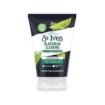 St Ives Green Tea & Bamboo Blackhead Clearing 3 In 1 Face Scrub With 100% Natural Exfoliants 80 gm - Scrubs & Exfoliants