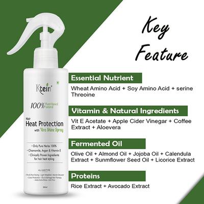 Ktein 100% Plant Based Natural Hair Heat Protection With Xtra Shine Spray Hair Spray 200 ml - Hair Sprays & Mists