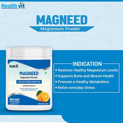 Healthvit Magneed Magnesium Powder - Orange Flavour 300 gm - Calcium And Minerals