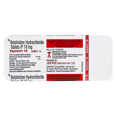 EQUIVERT 16mg Tablet 10's - Vertigo-Ant