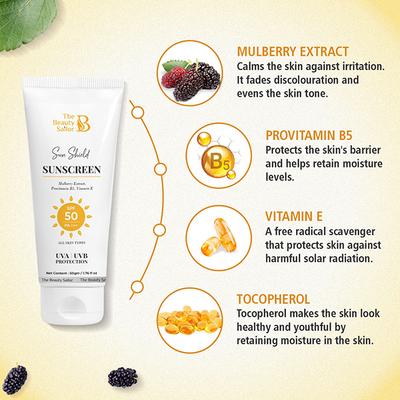 The Beauty Sailor Sun Shield Sunscreen for Unisex SPF 50 Protects Against Sun Damage 50 gm - Face Sunscreen
