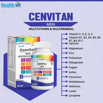 Healthvit Cenvitan Men Multivitamin & Multimineral for Energy, Metabolism, Immunity and Muscle Function - Tablets 60's - Multi-Vitamins