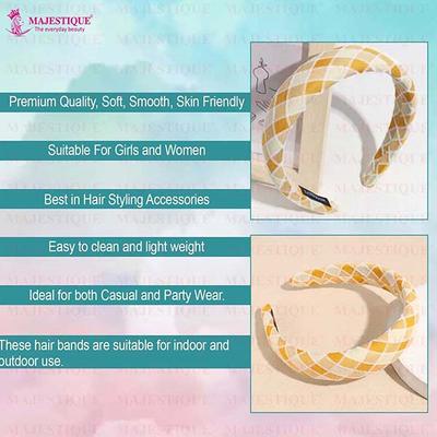 Majestique Padded & Wide Headbands, Stylish Hairband, Puffy Sponge, Printed Band - Yellow 1's - Hair Clips/Bands