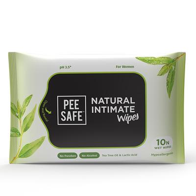 Pee Safe Natural Intimate Wipes for Women Tea Tree & Lactic Acid ( Pack of 10) 1's - Intimate Care