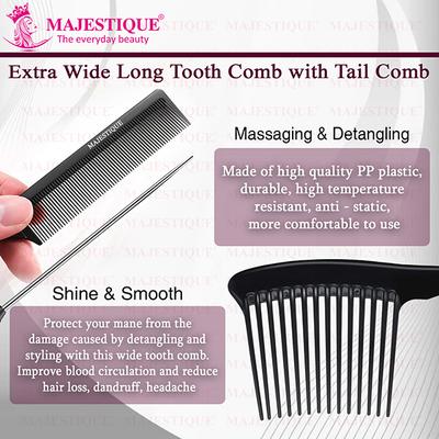 Majestique Extra Wide Comb for Styling and Grooming with Tail comb, Detangle Without Breakage 1's - Hair Combs