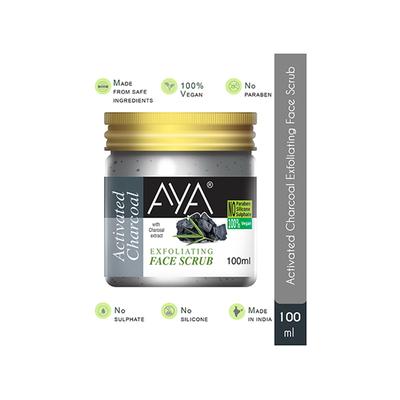 Aya Activated Charcoal Exfoliating Face Scrub, No Paraben, No Silicone, No Sulphate 100 ml - Scrubs & Exfoliants