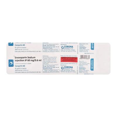 CORPARIN 60mg Injection(Pfs) 0.6ml - Blood Clot-Ant