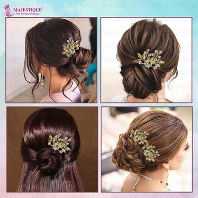 Majestique Flower Hair Clips Accessories Crystal Rhinestone Bridal Pin For Women, Girls 2's - Hair Clips/Bands