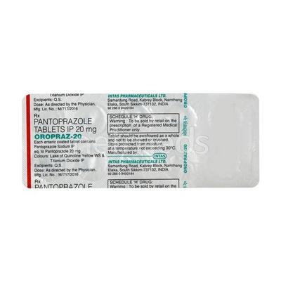 Oropraz 20mg Tablet 10'S - Ulcer/Reflux/Flatulence-Aaa