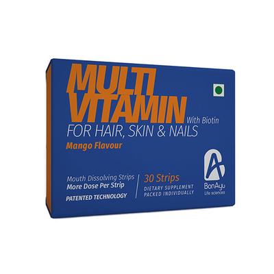 BonAyu Multivitamin with Biotin Mouth Dissolving Strips - Mango 30's - Multi-Vitamins