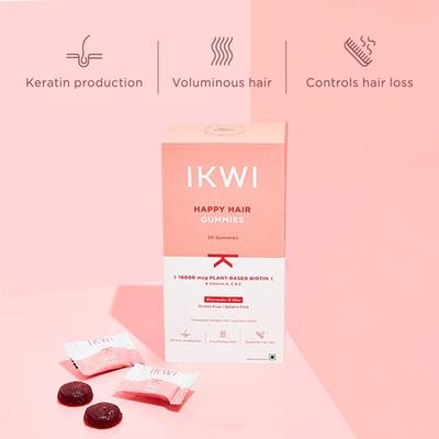 IKWI Happy Hair Gummies With Plant based Biotin 10000 mcg & Vitamin A, C, E 1's - Hair & Skin