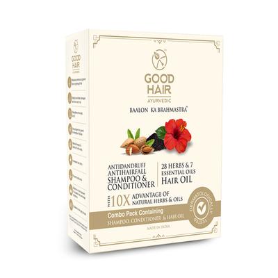 Good Hair Ayurvedic Anti Dandruff AntiHairfall Shampoo 200 ml + Conditioner 200 ml + Hair Oil 100 ml - Shampoos