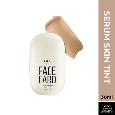 FAE Beauty Face Card Serum Skin Tint- Skin-like Foundation, Shade - 21O - Cool Olive 30 ml - Foundation