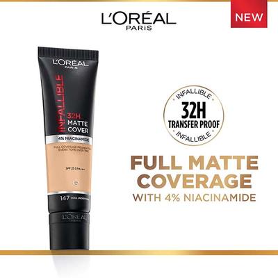 L'Oreal Paris Infallible 32H Matte Cover Liquid Foundation - 147 Cool Undertone 30 ml - Foundation