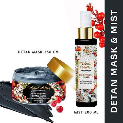 Vedic Valley 100% Natural Detan Face Mask and Mist Combo Certified Natural 250gm and 200gm 2's - Face Mists