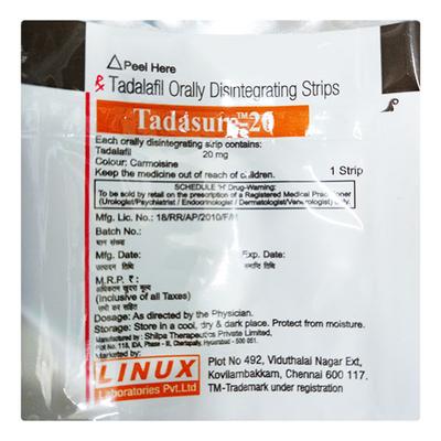 Tadasure 20mg Strip 1'S - Impotence/Erectile Dysfunction (Ed)