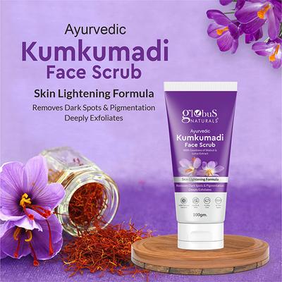 Globus Naturals Ayurvedic Kumkumadi Skin Lightening Face Scrub, Enriched with Walnut 100 gm - Scrubs & Exfoliants