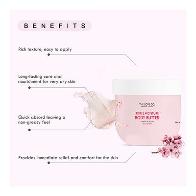 The Love Co. Triple Moisture Body Butter Cream - Cherry Blossom 200 gm - Body Butter