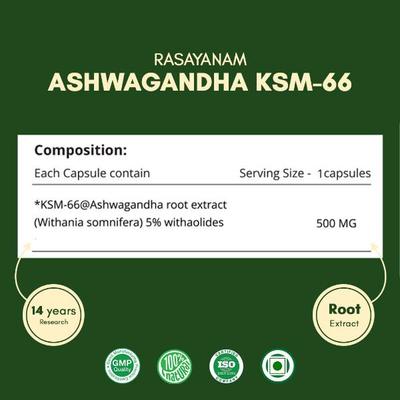 Rasayanam Ashwagandha KSM66 500 MG Capsules 60's - Sexual Care