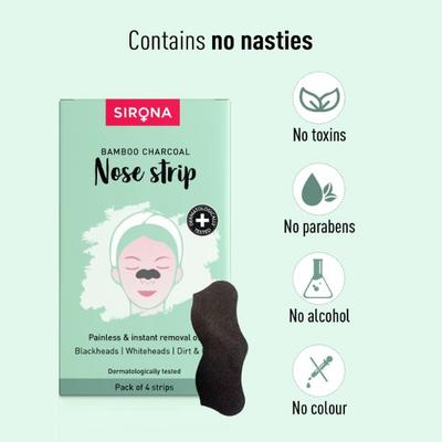 Sirona Nose Strip - Bamboo Charcoal (Pack of 4) - Face Wash & Cleansers