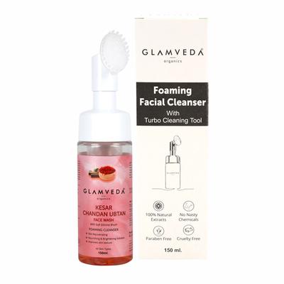 Glamveda Kesar Chandan Ubtan Foaming Face Wash With Soft Silicone Brush 150 ml - Face Washes