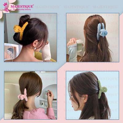 Majestique Soft Faux Fleece Fur Large Hair Clutcher Hair Claw Clips Hair Accessories Hair Clip - Multicolor 3's - Hair Clips/Bands