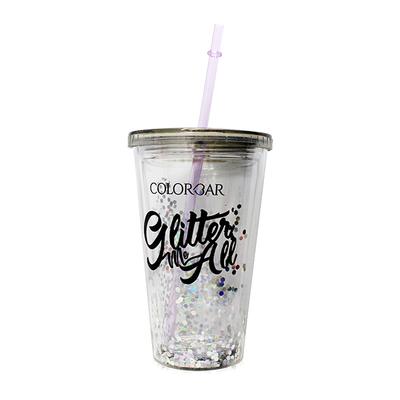 Colorbar Sipper Grey Glass with Lid and Straw 1's - Makeup Bags & Cases