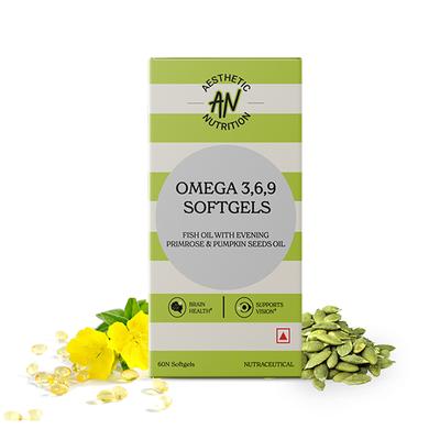 Aesthetic Nutrition Omega 3 6 9 Softgels Triple Omega Formula With Evening Primrose, Fish Oil, And Pumpkin Seed Oil For Heart, Skin 60 Softgels 1's - Omega Fish Oil Fatty Acids