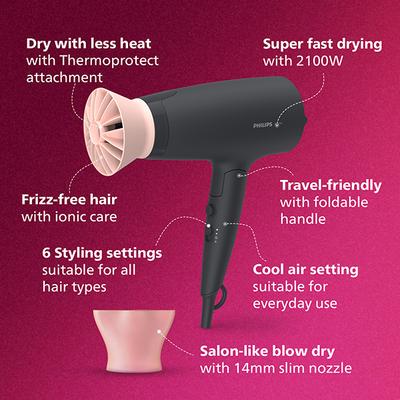 Philips Hair Dryer 2100 Watts Thermoprotect AirFlower (BHD356/10) 1's - Hair Dryers