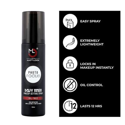 Matt Look Photo Focus Dewy Finish Makeup Setting Spray, Oil Free, High Definition, Long Lasting, Matte Finish 120ml - Face Palettes