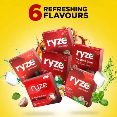 Ryze 2mg Nicotine Gums - Assorted (Fruit Blast, Frosty Mint, Royal Paan, Fresh Fennel, Cola & Paan Masala) (Pack of 6 x 9's) - Nicotine Gums/Lozenges
