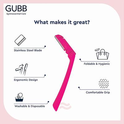 GUBB Face & Eyebrow Razor - 3 Foldable Facial Razors 50 gm - Massagers