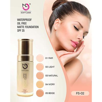 Matt Look High Coverage Waterproof Oil Free Matte Foundation SPF 25, Light 45 gm - Foundation