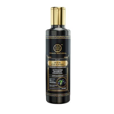 KHADI NATURAL CHARCOAL CLEANSER/SHAMPOO WITH ACTIVATED BAMBOO CHARCOAL SULPHATE PARABEN FREE 210 ml - Shampoos