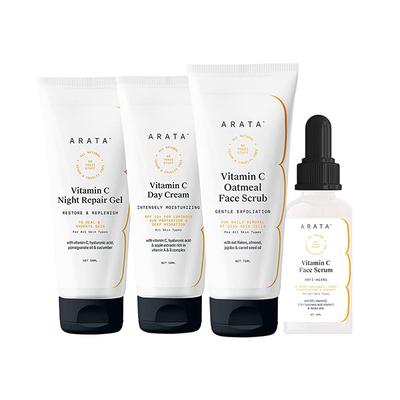 Arata Vitamin C Overnight Face Care Regime With Vitamin C Oatmeal Scrub (75 ML), Face Serum (30 ML), Day Cream (50 ML) & Night Repair Gel (50 ML) 1's - Face Serum