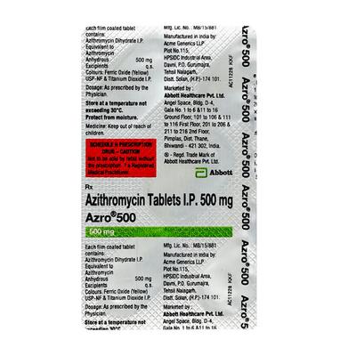 AZRO 500mg Tablet 5's - Bacterial Infections-Mac
