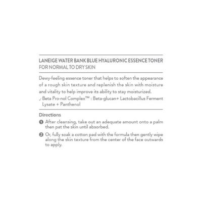 LANEIGE WATER BANK BLUE HYALURONIC ESSENCE TONER FOR NORMAL TO DRY SKIN 160 ml - Face Gels