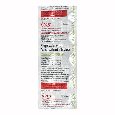Gabawin M 75mg Tablet 10'S - Neuropathic Pain-Dru