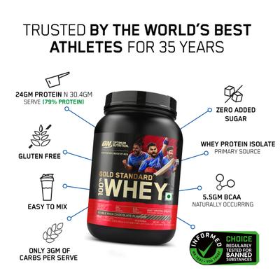 Optimum Nutrition (ON) 100% Whey Gold Standard Powder - Double Rich Chocolate 2 lb - Whey Proteins