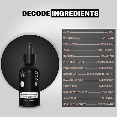 House of Beauty Acne Drying Serum For Pimpled, Oily & Open Pores Skin with Salicylic Acid 30ml - Face Serum