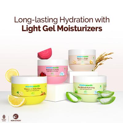 Mamaearth Rice Dewy Bright Light Gel Moisturizer with Rice Water& Niacinamide Glass-Skin Glow 200 gm - Face Moisturizers