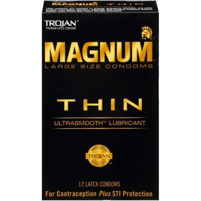 Trojan Lubricated Condoms - Magnum Thin Ultrasmooth 12's - Plain/Flavoured Condoms
