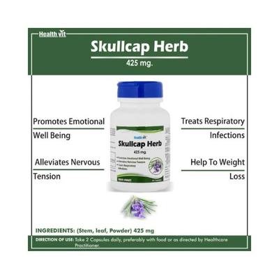 Healthvit Skullcap Herbs 425 mg For Nervous System Support-Capsules 60's - Herbal Dietary Supplement