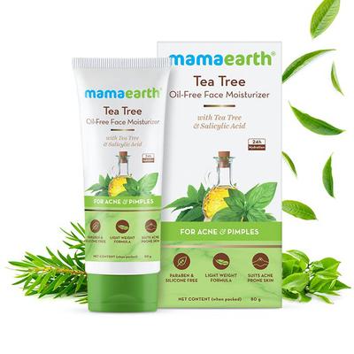 Mamaearth Tea Tree Oil - Free Face Moisturizer with Tea Tree & Salicylic Acid for Acne & Pimples, 24H Hydration Paraben & Silicon Free 80gm - Face Moisturizers