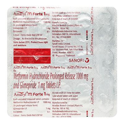 Amaryl M Forte 1mg Tablet 15'S - Diabetes-Ant