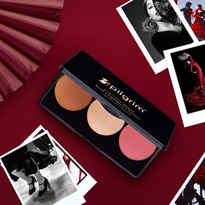 Pilgrim 3-In-1 Face Palette -Bold Charme -Blush, Highlighter & Contour for Deep Skin Tone 12 gm - Blushes
