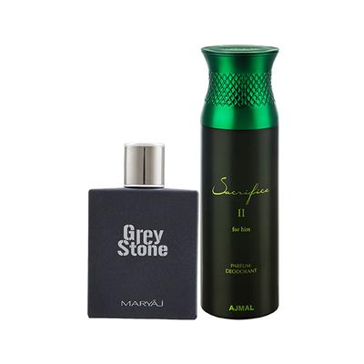 Maryaj Grey Stone EDP Aromatic Woody Perfume For Me And Ajmal Sacrifice II For Him Deodorant Fruity Aromatic Fragrance 300 ml - Men Perfumes (Edt/Edp)